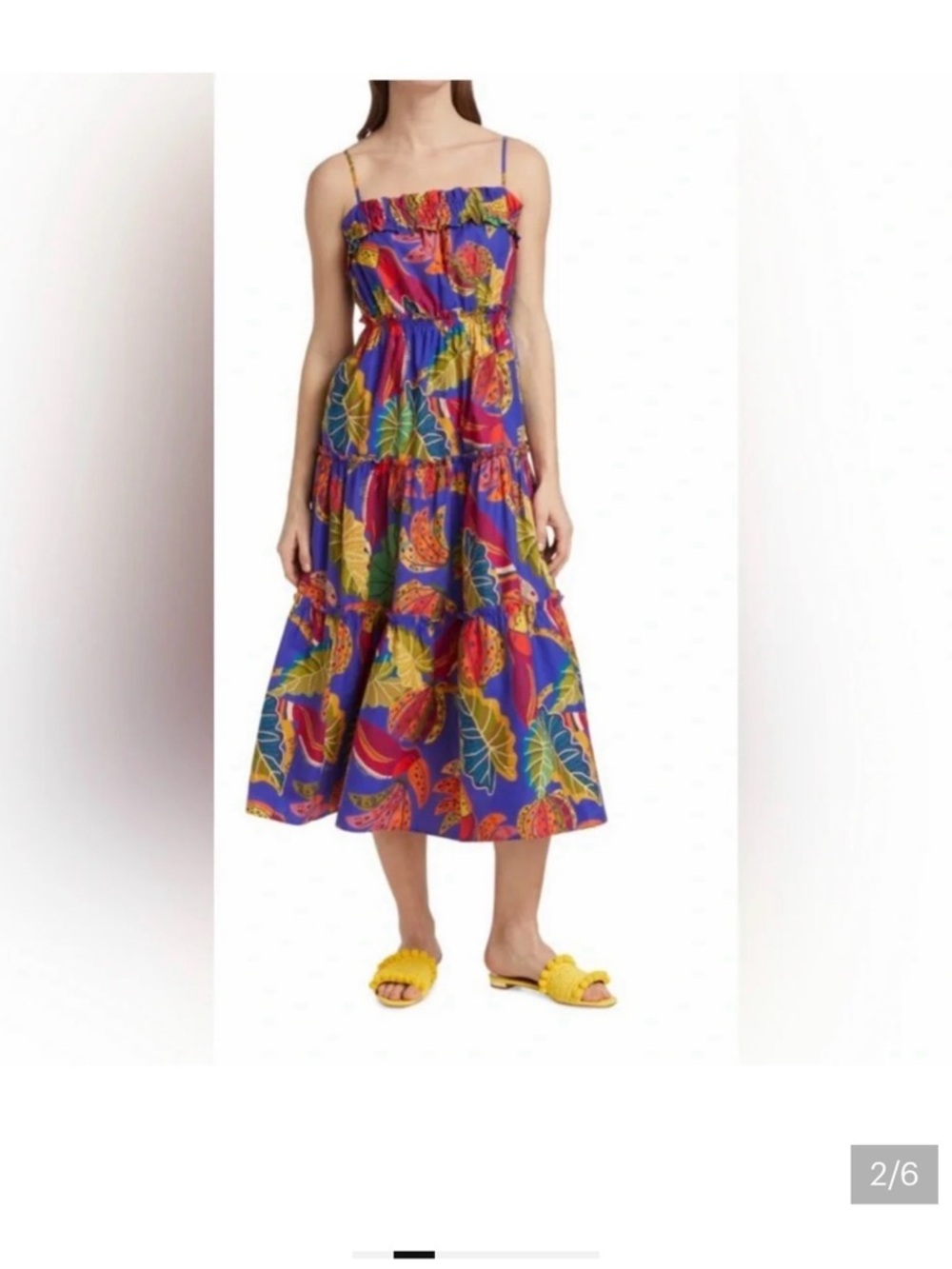 FARM Rio Purple Tropical Leaf Tiered Midi Dress